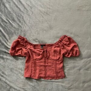 Forever 21 Dusty Rose Pink Short Sleeve Cropped Blouse w/ Streachy Back